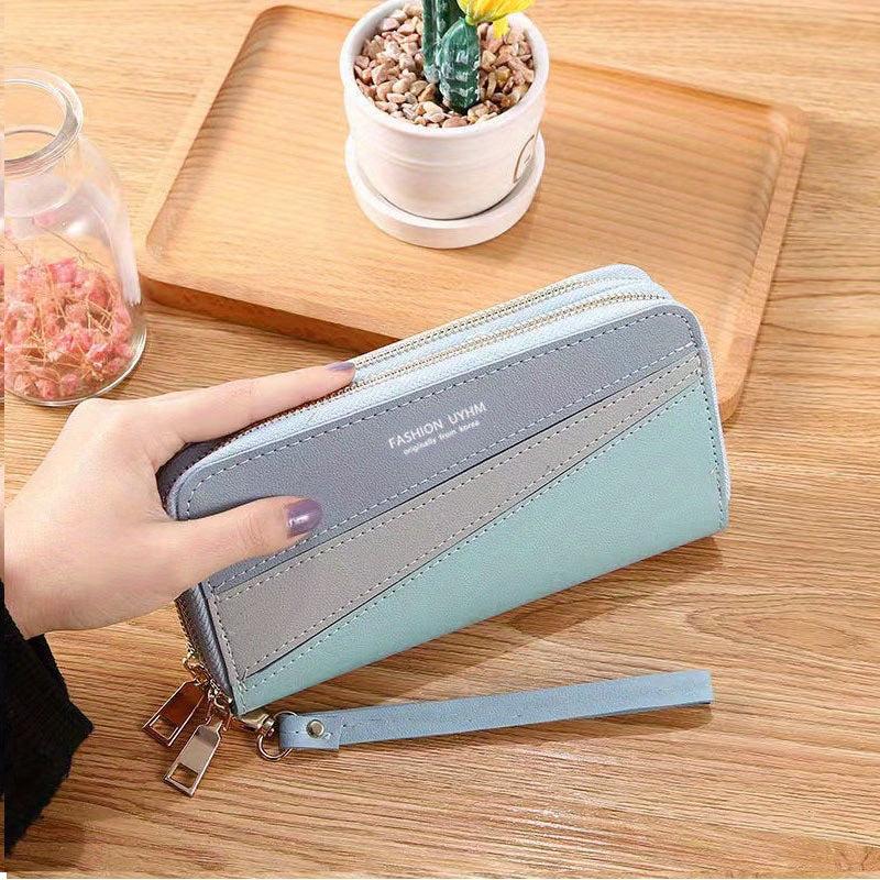 Colorblock Long Wallet Zipper Around Coin Purse Large Capacity Purse