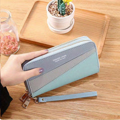 Colorblock Long Wallet Zipper Around Coin Purse Large Capacity Purse