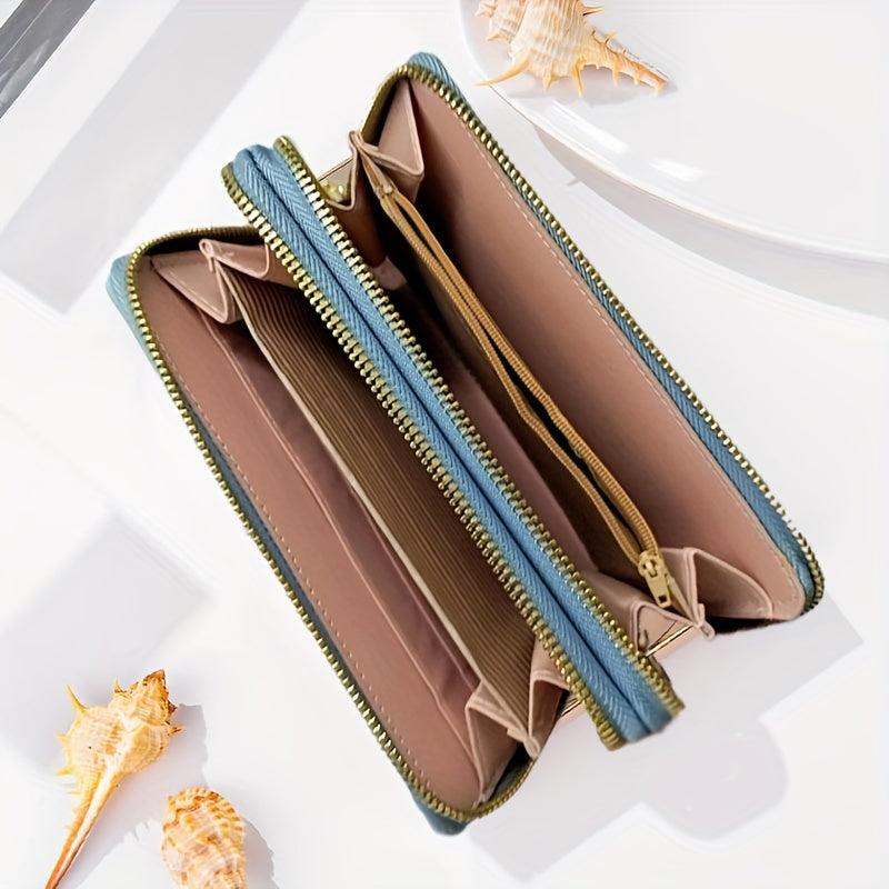 Colorblock Long Wallet Zipper Around Coin Purse Large Capacity Purse
