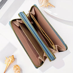 Colorblock Long Wallet Zipper Around Coin Purse Large Capacity Purse