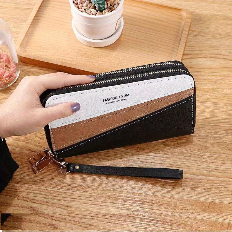 Colorblock Long Wallet Zipper Around Coin Purse Large Capacity Purse