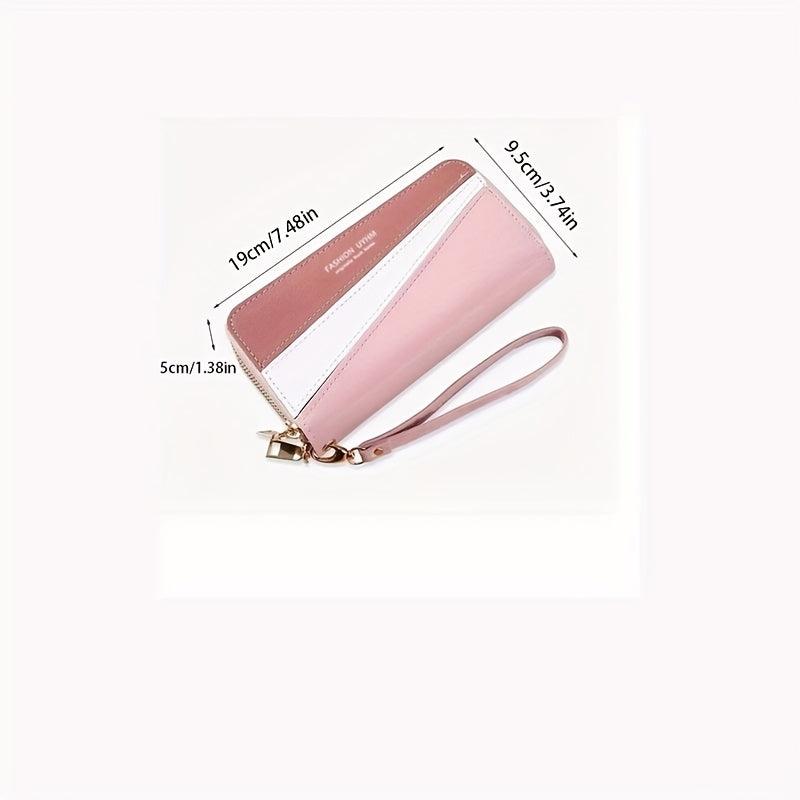 Colorblock Long Wallet Zipper Around Coin Purse Large Capacity Purse