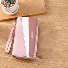 Colorblock Long Wallet Zipper Around Coin Purse Large Capacity Purse
