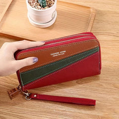 Colorblock Long Wallet Zipper Around Coin Purse Large Capacity Purse