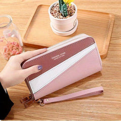 Colorblock Long Wallet Zipper Around Coin Purse Large Capacity Purse