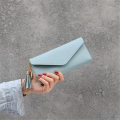 Women's Long Wallet Trifold Tassel Purse With Heart Pendant