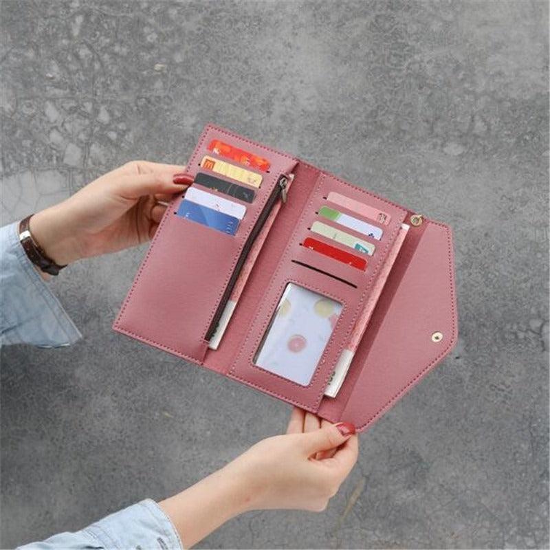 Women's Long Wallet Trifold Tassel Purse With Heart Pendant