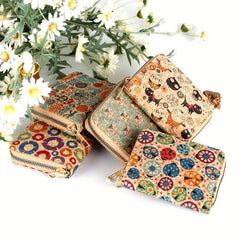 Vintage Pattern Clutch Coin Purse Zipper Around Wallet
