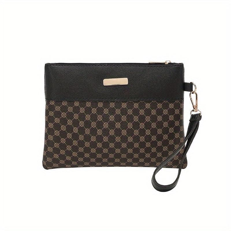 Geo Print Clutch Bag Stitching Wrist Bag Women's PU Leather Square Purse