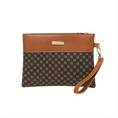 Geo Print Clutch Bag Stitching Wrist Bag Women's PU Leather Square Purse