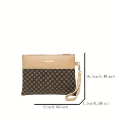 Geo Print Clutch Bag Stitching Wrist Bag Women's PU Leather Square Purse