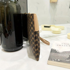 Geo Print Clutch Bag Stitching Wrist Bag Women's PU Leather Square Purse