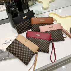 Geo Print Clutch Bag Stitching Wrist Bag Women's PU Leather Square Purse