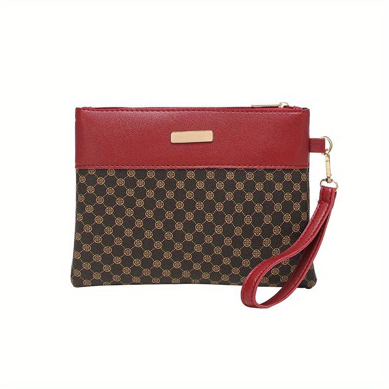 Geo Print Clutch Bag Stitching Wrist Bag Women's PU Leather Square Purse