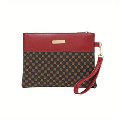 Geo Print Clutch Bag Stitching Wrist Bag Women's PU Leather Square Purse