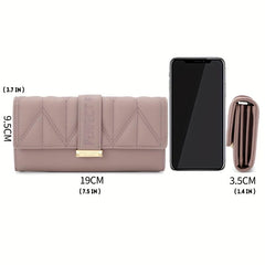 Solid Square Flap Wallet Clutch Bag Faux Leather Long Wallet