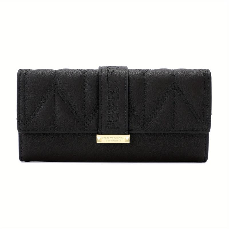 Solid Square Flap Wallet Clutch Bag Faux Leather Long Wallet