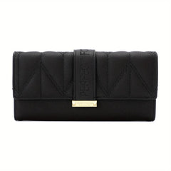 Solid Square Flap Wallet Clutch Bag Faux Leather Long Wallet