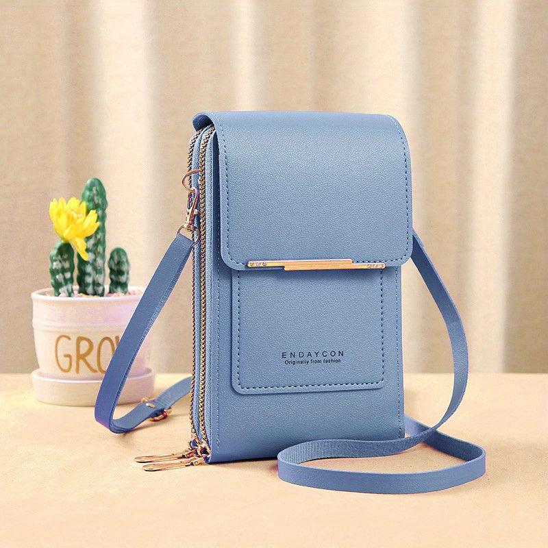 Touchable Zipper Mini Phone Bag PU Leather Card Organizer Mini Crossbody Bag