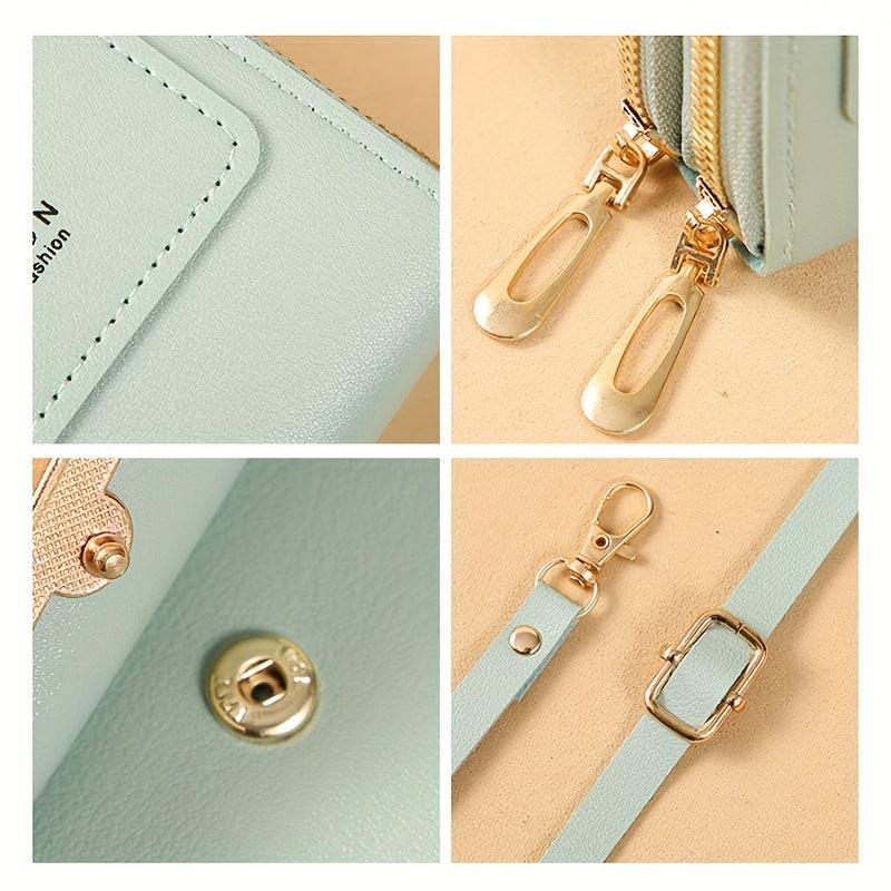 Touchable Zipper Mini Phone Bag PU Leather Card Organizer Mini Crossbody Bag