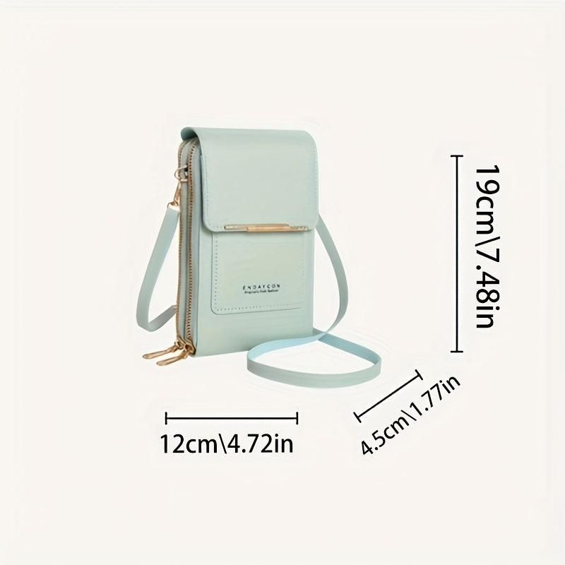 Touchable Zipper Mini Phone Bag PU Leather Card Organizer Mini Crossbody Bag