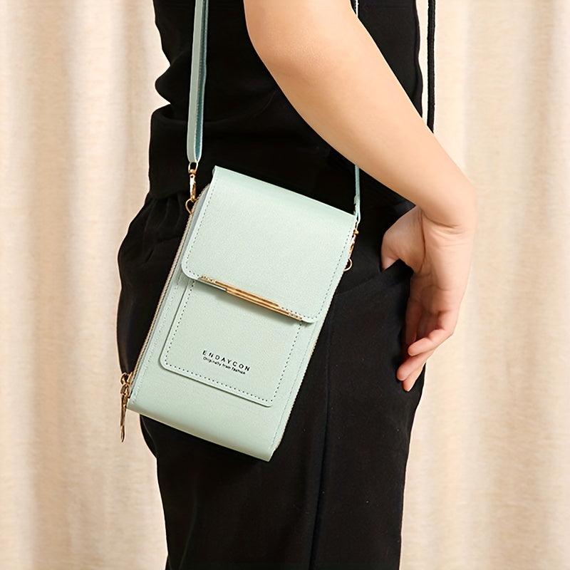 Touchable Zipper Mini Phone Bag PU Leather Card Organizer Mini Crossbody Bag