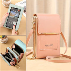 Touchable Zipper Mini Phone Bag PU Leather Card Organizer Mini Crossbody Bag