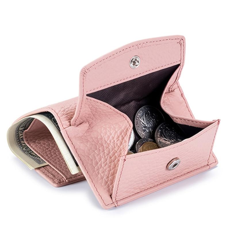 Women's Mini Wallet Faux Leather Snap Button Coin Purse Solid Coin Pockets