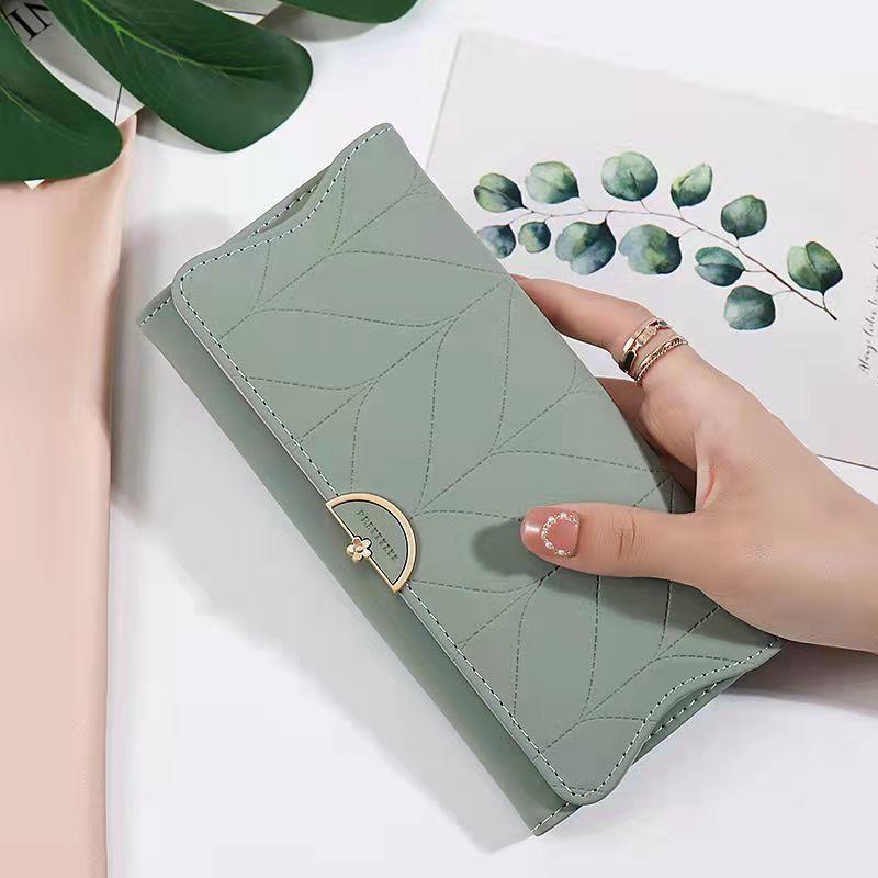 Solid Long Wallet Casual All Match Card Coin Purse Portable Clutch Bag