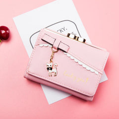 Coin Purse Clutch Wallet with Bowknot Decor and Cat Pendant