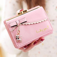 Coin Purse Clutch Wallet with Bowknot Decor and Cat Pendant