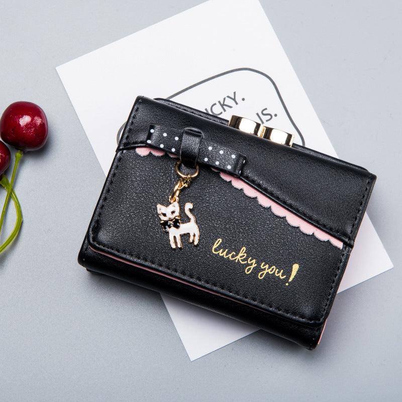 Coin Purse Clutch Wallet with Bowknot Decor and Cat Pendant