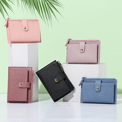 Women's Slim Zipper Bifold Credit Card Coin Purse Solid Wallet