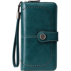 Vintage Large Capacity Long Wallet with Zipper & Wristband