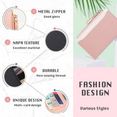 Women's Small Card Wallet Faux Leather Zipper Clutch Bag
