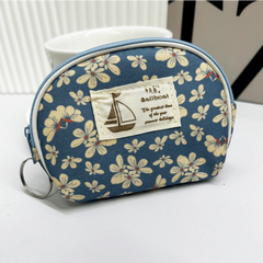 Flower Pattern Shell Shape Coin Purse Canvas Lightweight Keys Holder