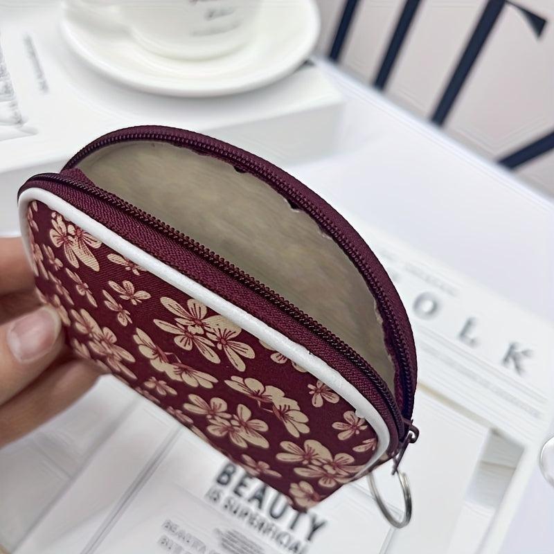 Flower Pattern Shell Shape Coin Purse Canvas Lightweight Keys Holder