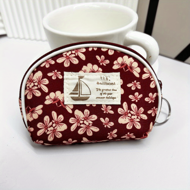 Flower Pattern Shell Shape Coin Purse Canvas Lightweight Keys Holder