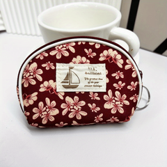 Flower Pattern Shell Shape Coin Purse Canvas Lightweight Keys Holder