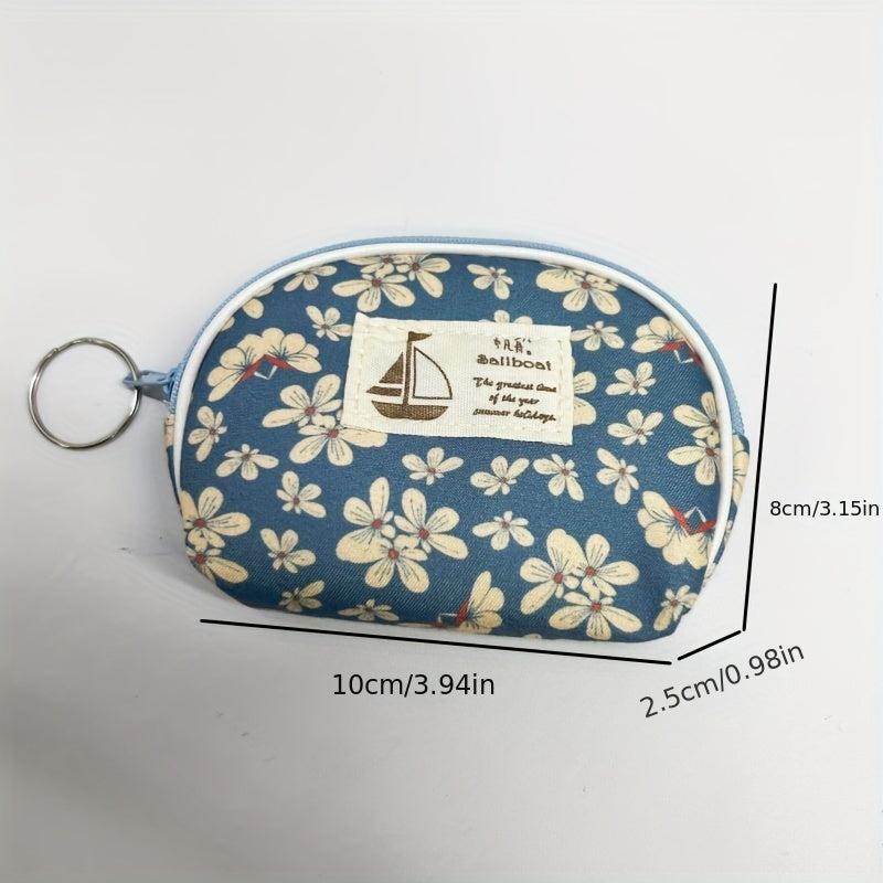 Flower Pattern Shell Shape Coin Purse Canvas Lightweight Keys Holder