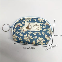 Flower Pattern Shell Shape Coin Purse Canvas Lightweight Keys Holder