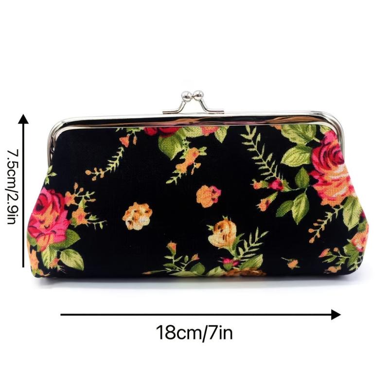 Floral Pattern Coin Purse Women's Kiss Lock Small Canvas Storage Bag