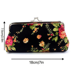 Floral Pattern Coin Purse Women's Kiss Lock Small Canvas Storage Bag