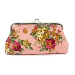 Floral Pattern Coin Purse Women's Kiss Lock Small Canvas Storage Bag