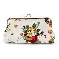 Floral Pattern Coin Purse Women's Kiss Lock Small Canvas Storage Bag
