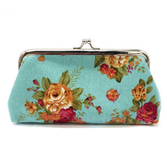Floral Pattern Coin Purse Women's Kiss Lock Small Canvas Storage Bag
