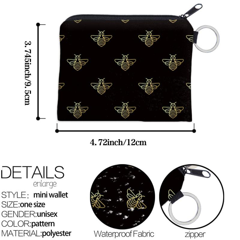 Bee Pattern Square Storage Bag Portable Zipper Mini Coin Purse