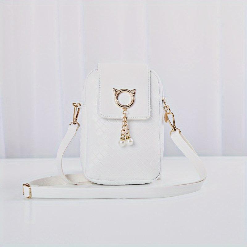 Braided Pattern Coin Purse Solid Faux Leather Shoulder Bag