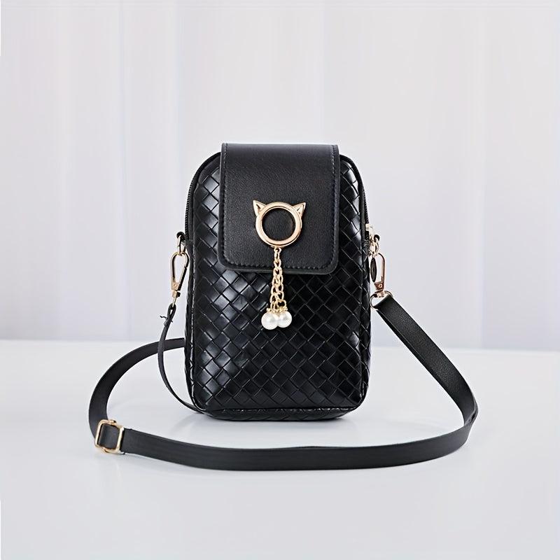Braided Pattern Coin Purse Solid Faux Leather Shoulder Bag