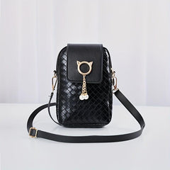 Braided Pattern Coin Purse Solid Faux Leather Shoulder Bag